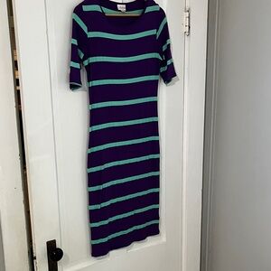 LuLaRoe Purple and Green Striped Midi Dress